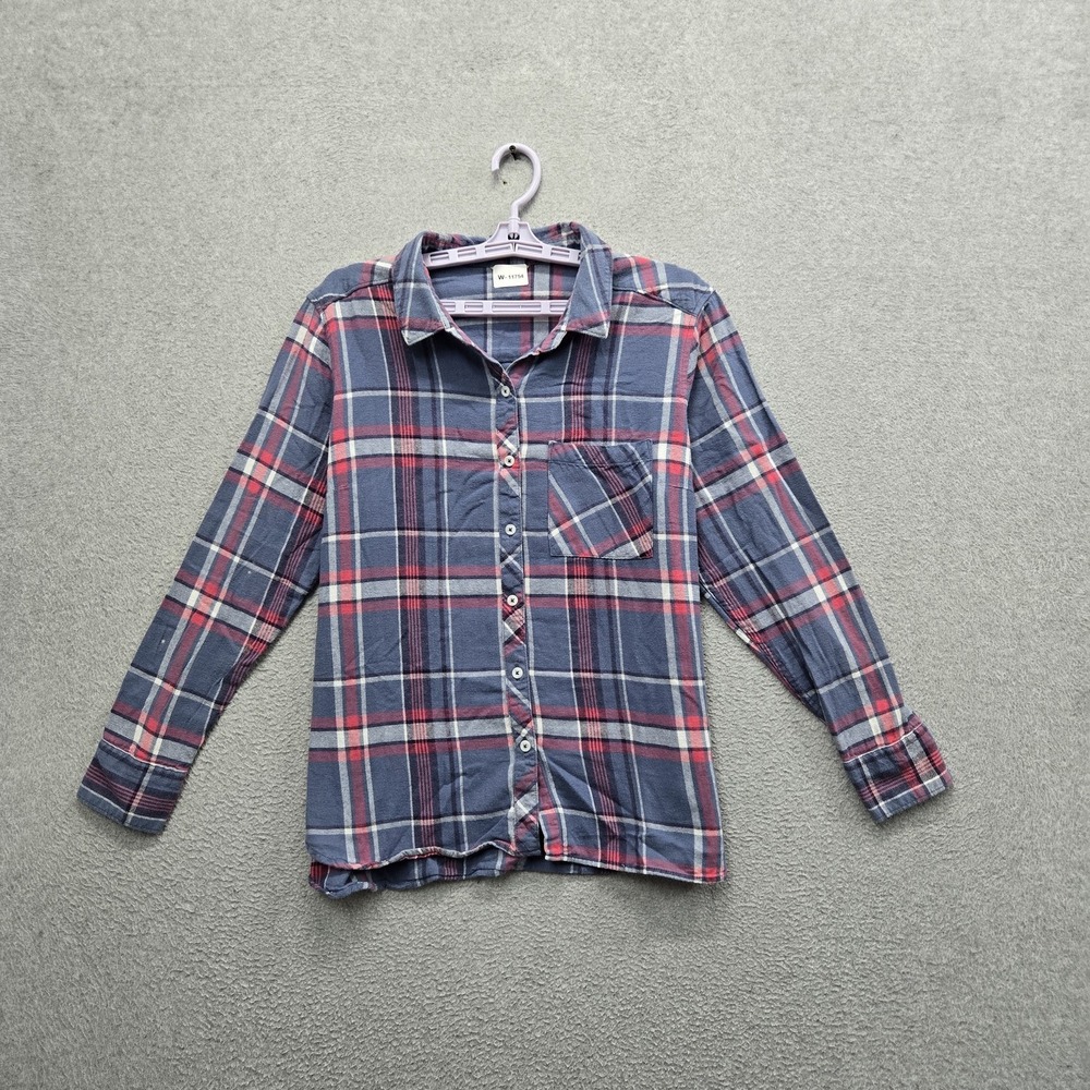 Woolrich Women Button Up Shirt XXL Blue Flannel Shirt Plaid Long Sleeve READ